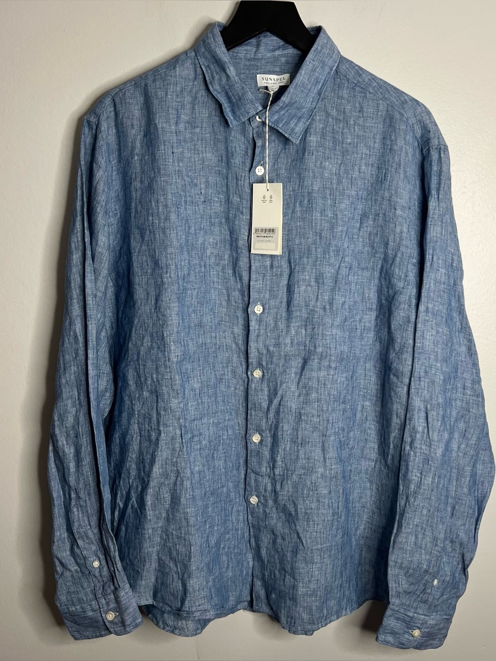Sunspel Long Sleeve Button Down 100% Linen Shirt Mens XL Como Blue Portugal NWT